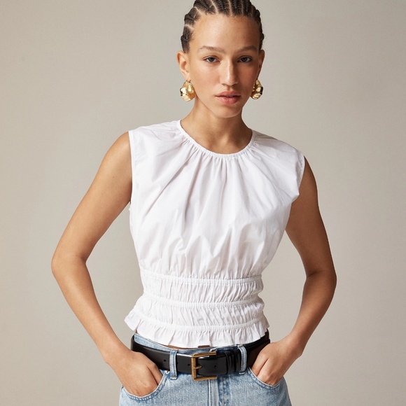 New J.CREW Size L Hyacinth Top in Cotton Poplin White $79 CI549 - Picture 1 of 6